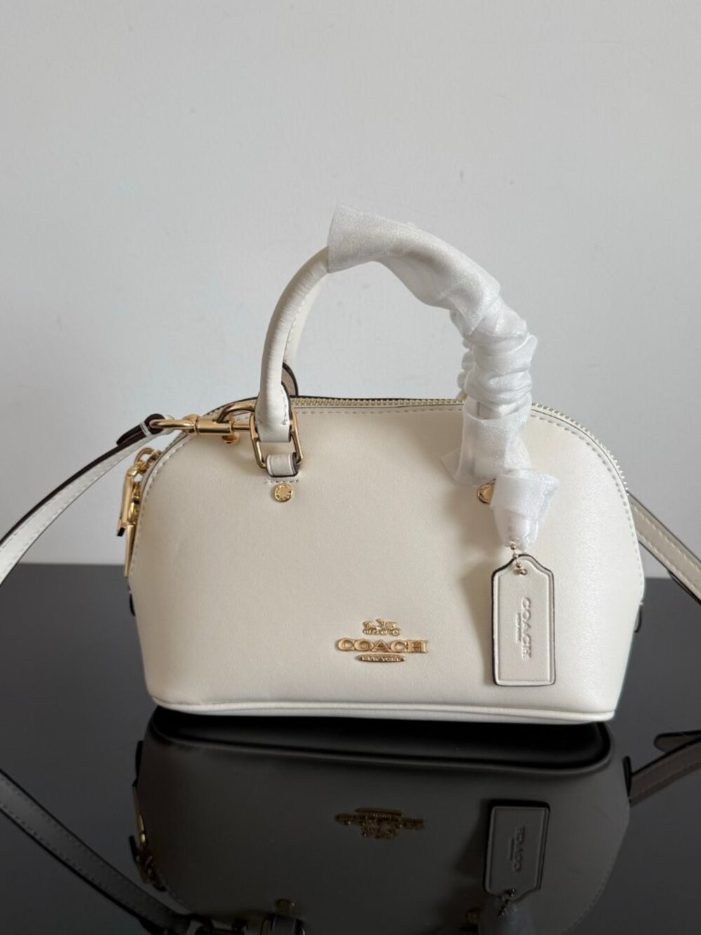 ✨Coach White Mini Dome Satchel Bag Top Handle Detachable Crossbody Purse